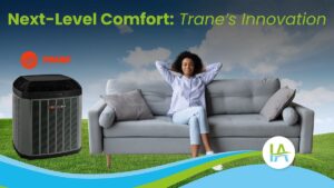 Woman sitting on a couch enjoying her house's comfort thanks to a Variable Speed Air Conditioner.